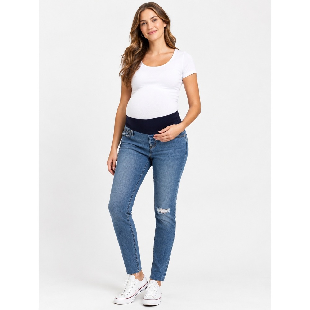 GAP 1969 Maternity Jeans Womens 6/28R Skinny Full Panel Distressed Stretch